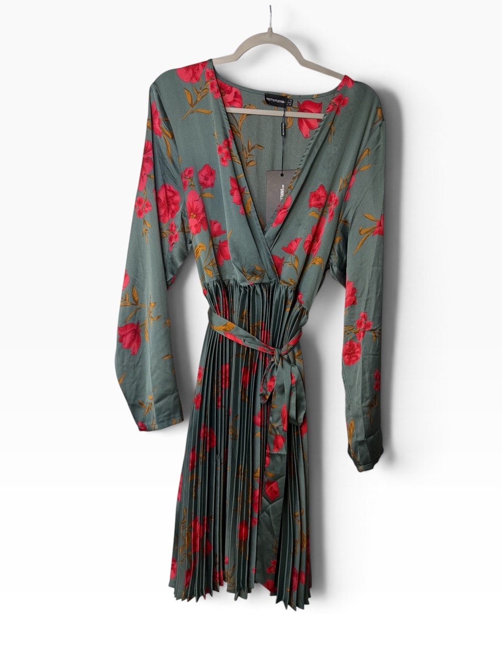 PrettyLittleThing Sage Green Wrap Dress